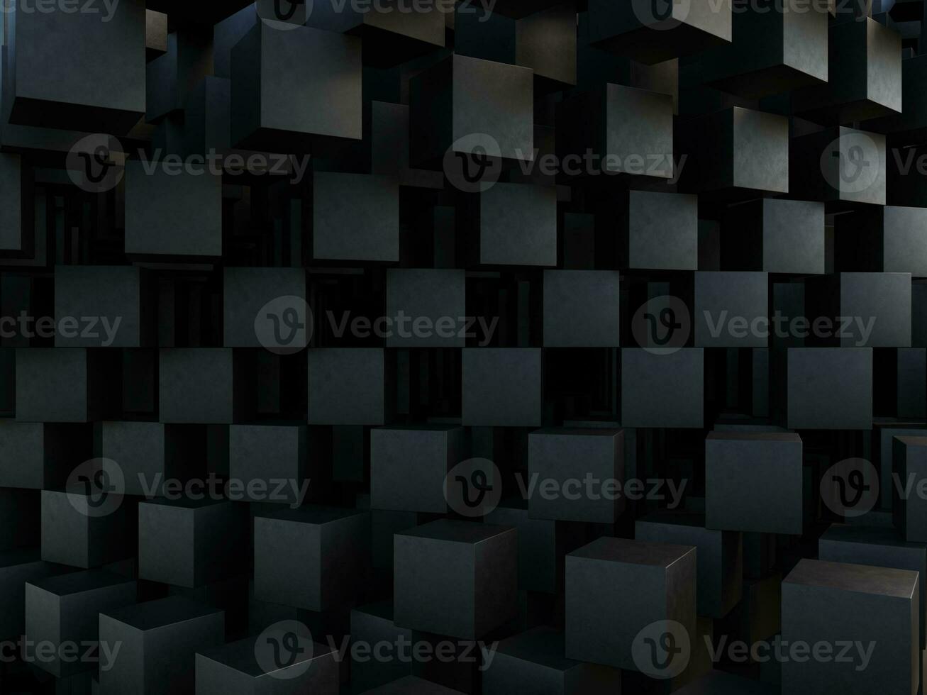 dark black colored 3d cube abstract symmetrical pattern geometry with concrete texture background wallpaper illustration photo