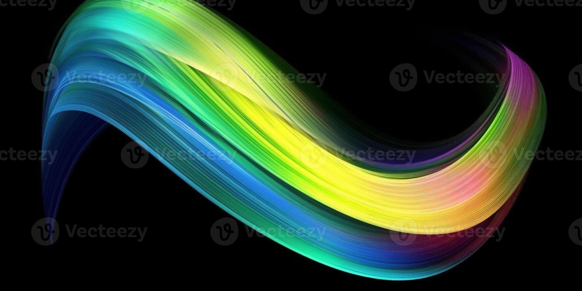 Bright rainbow color oil or acrylic paint brushstroke on black background. Created with Generative AI technology photo