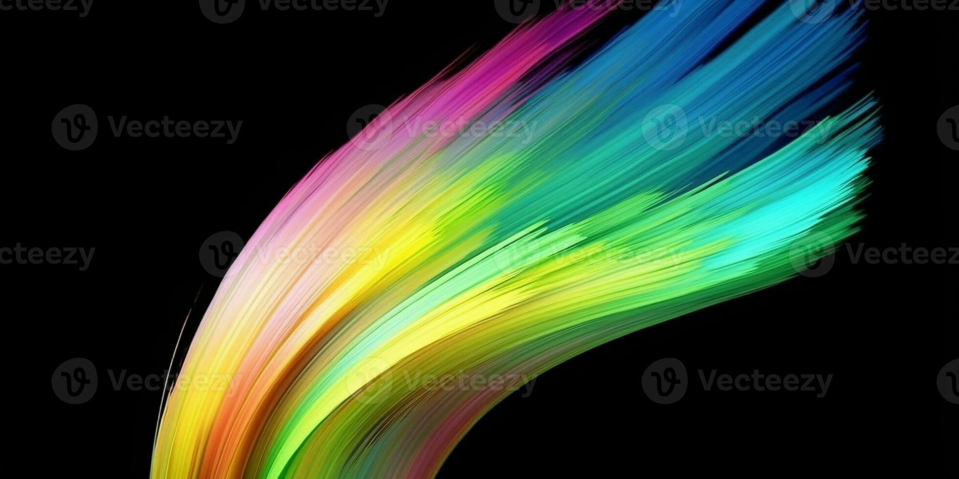 Bright rainbow color oil or acrylic paint brushstroke on black background. Created with Generative AI technology photo