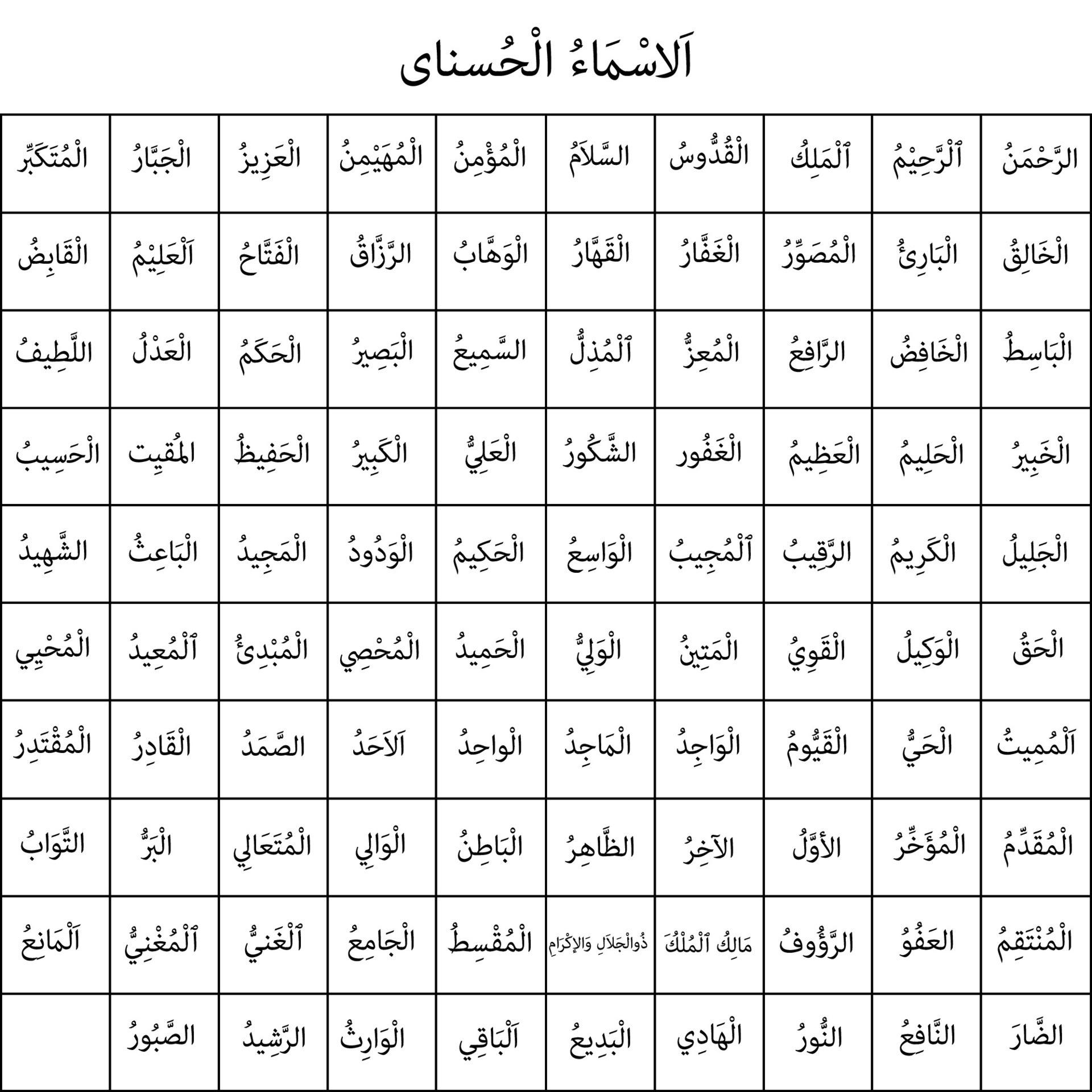 99 Names of Allah in Arabic.Al Asma ul Husna 26332543 Vector Art at