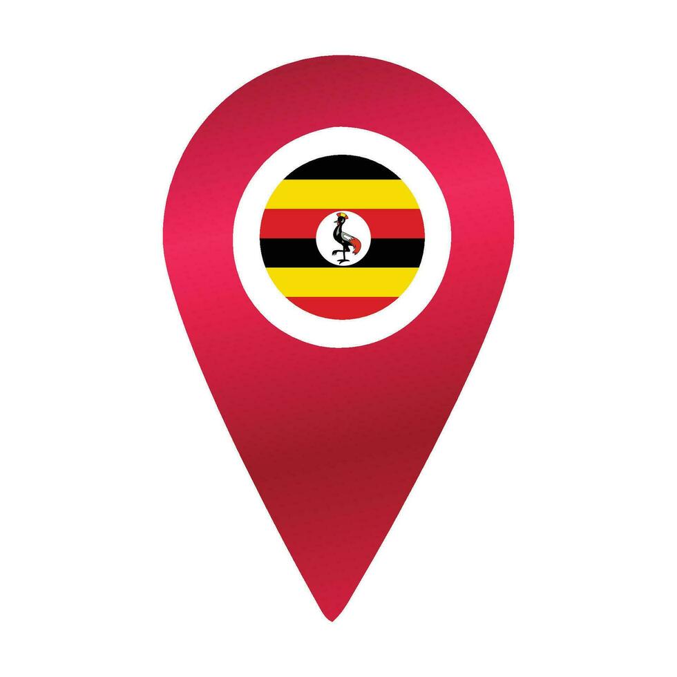 Destination pin icon with Uganda flag.Location red map marker vector