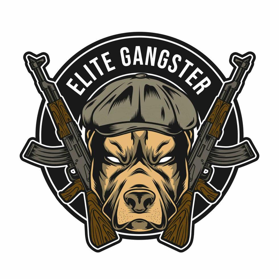 elite gangster badge design with Pitbull head drawing vector