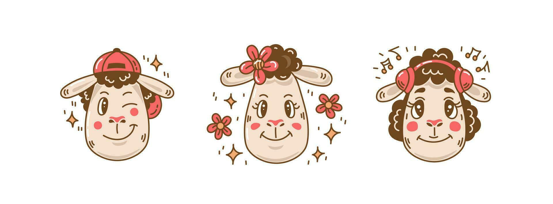 Cartoon sheep doodle set vector
