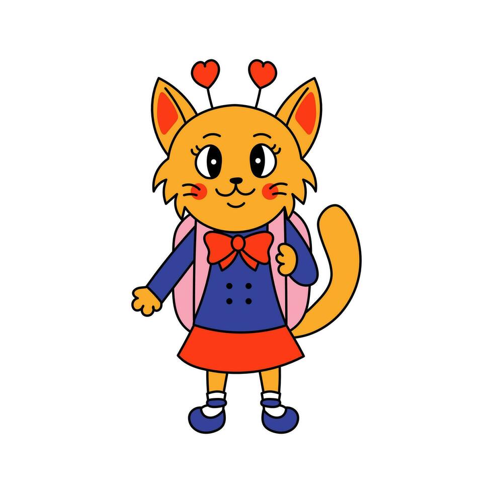 Cartoon kitty in school uniform vector