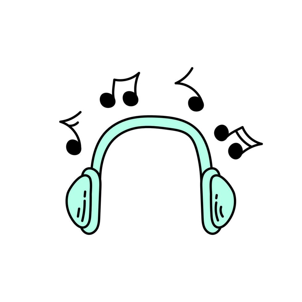 Doodle Headphones with music notes vector