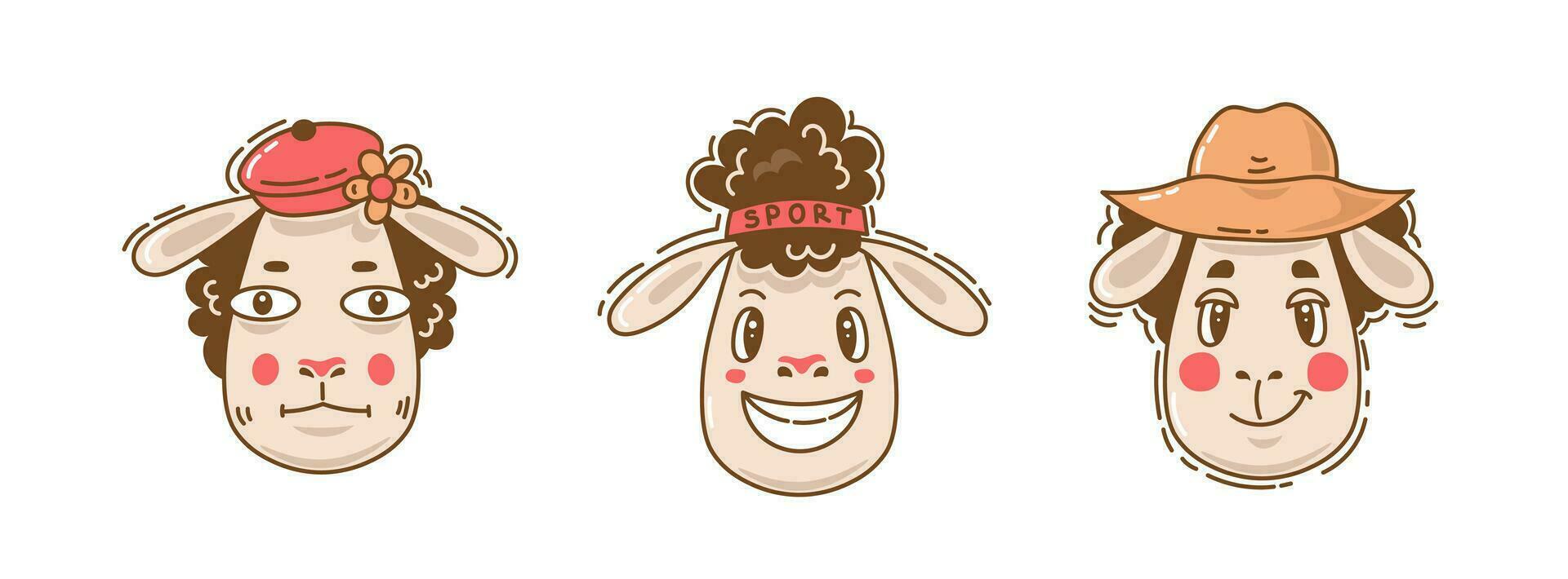 Funny sheep doodle set vector