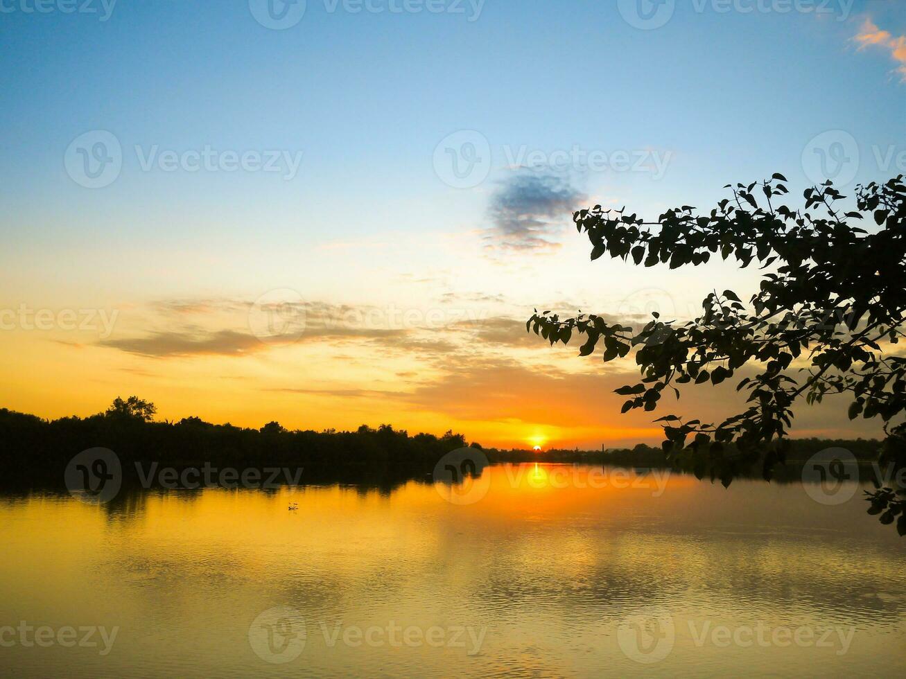 Beautiful natural landscape sunset on the river photo