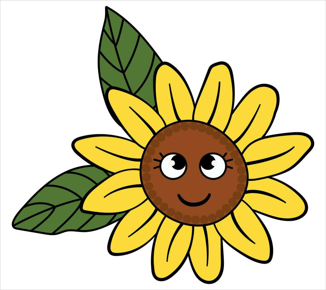 girasol kawaii en un blanco aislado antecedentes. dibujos animados estilo. vector