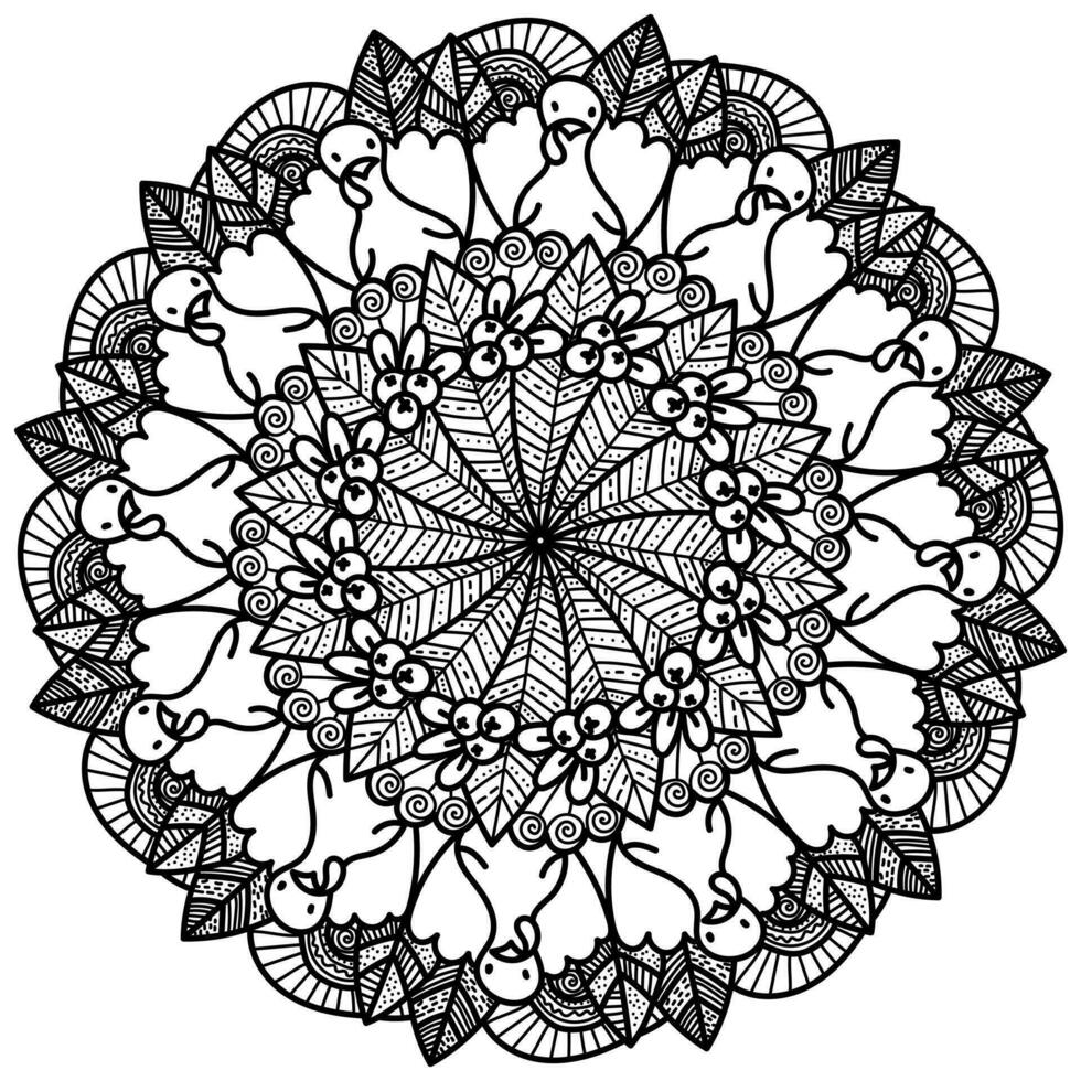 acción de gracias mandala con Turquía y arándanos, meditativo colorante página vector