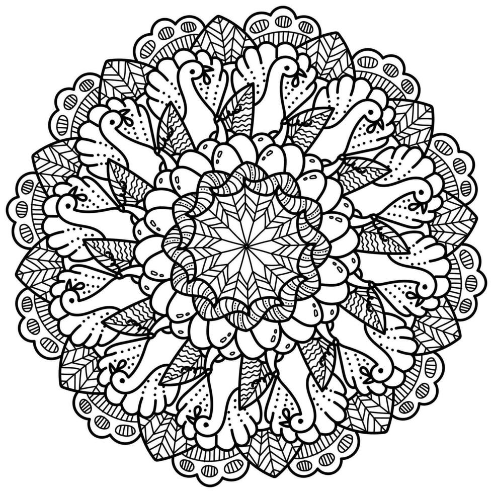 acción de gracias mandala con Turquía calabaza y remolinos, meditativo colorante página con patrones vector