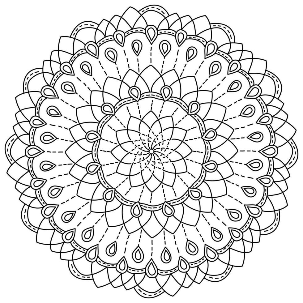 Mandala with simple drops and hatching, meditative coloring page vector