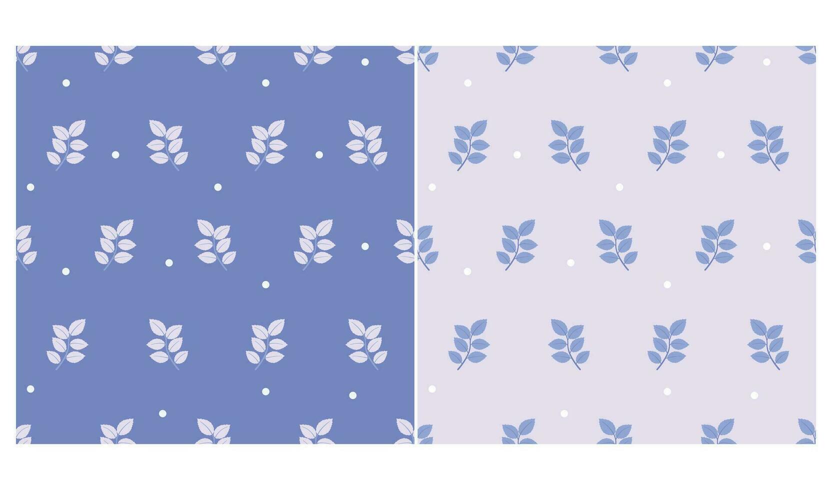 Two seamless simple patterns with leaves in blue color. Vector graphic.