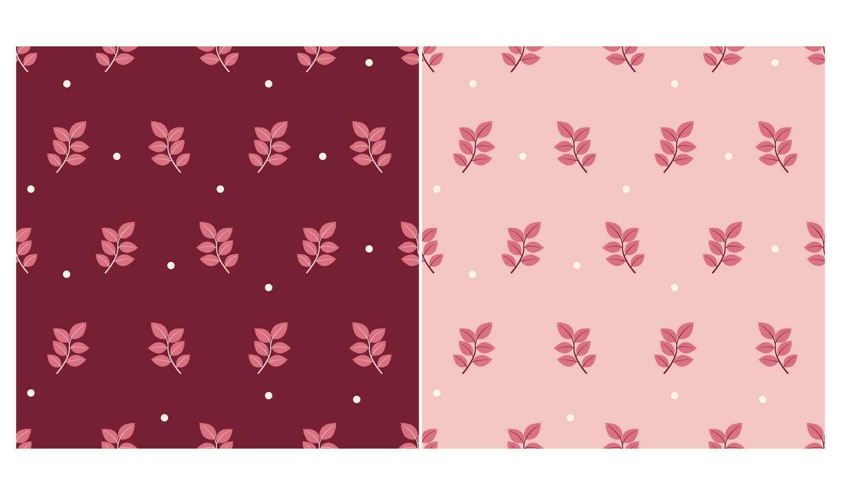 Two seamless simple patterns with leaves in red color. Vector graphic.