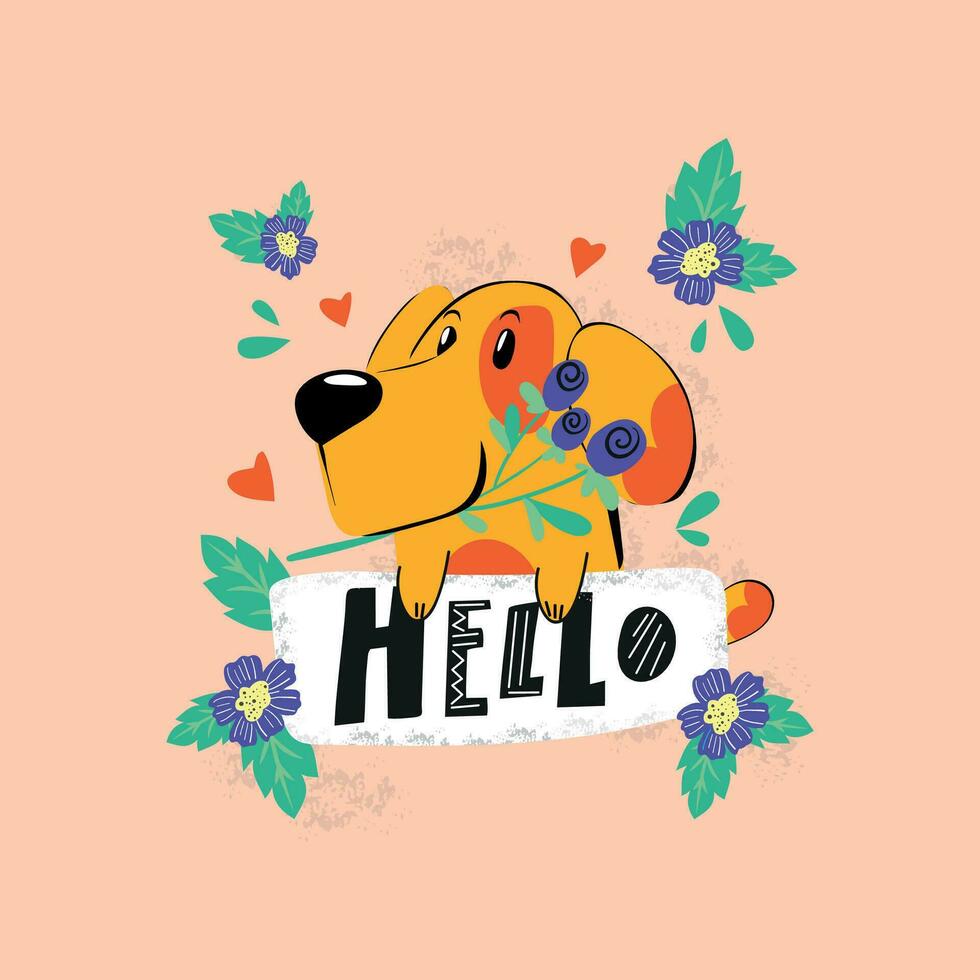 Cute dog with the phrase - hello vector