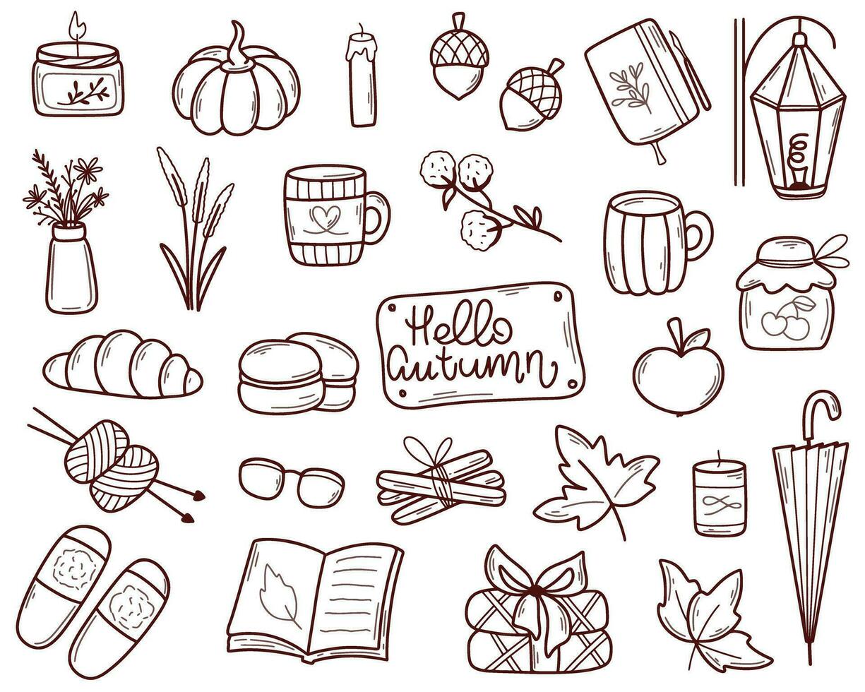 Hand drawn autumn aesthetics set vector