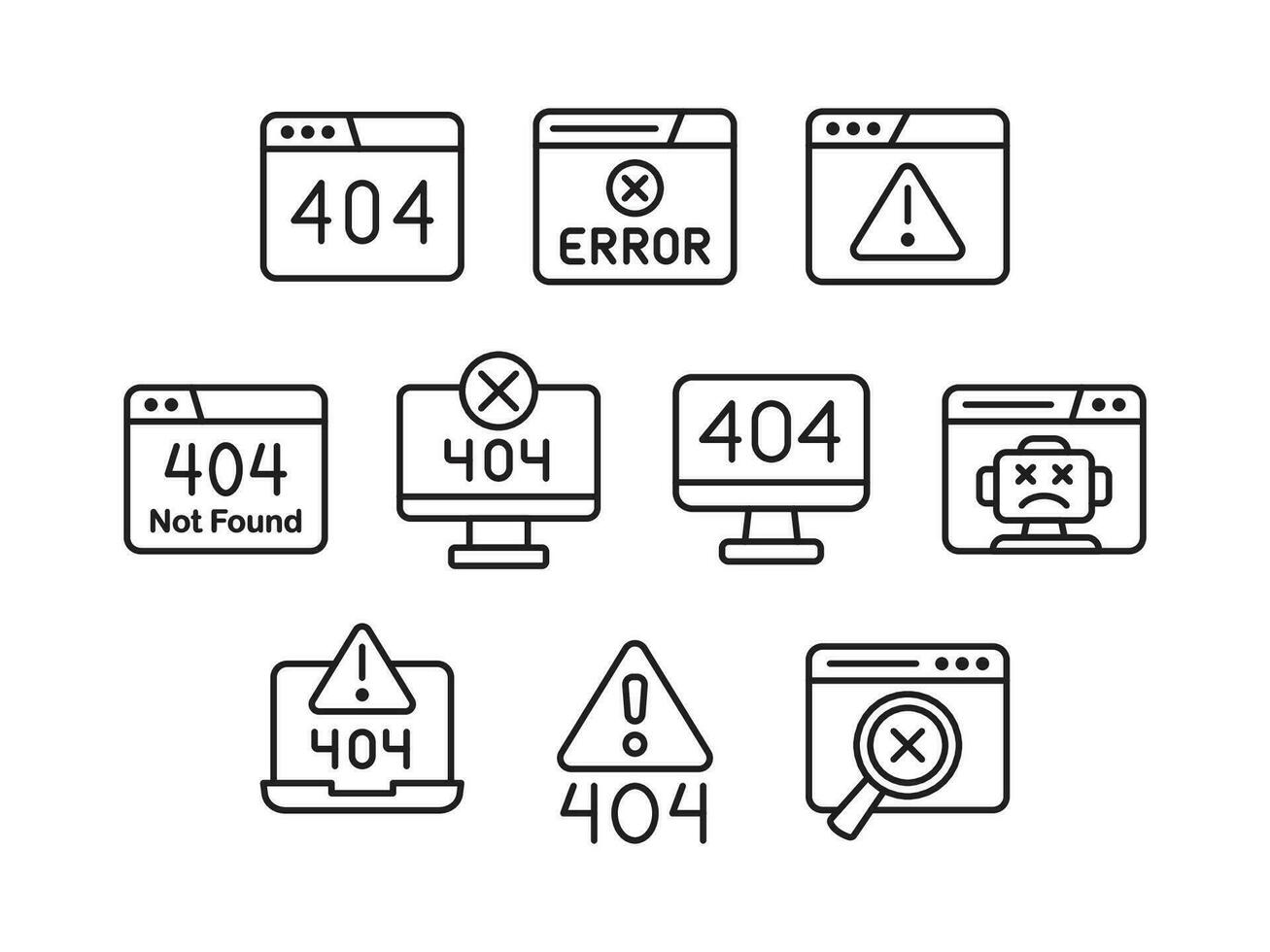 error 404 icono colocar. línea icono. vector ilustración