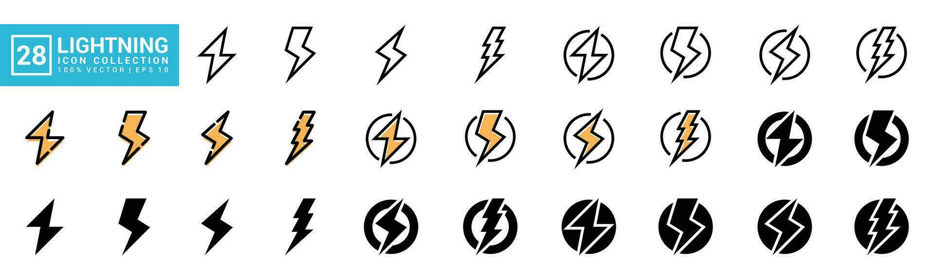 Collection of lightning, bolt, electric, power, editable and resizable EPS 10 icons. vector