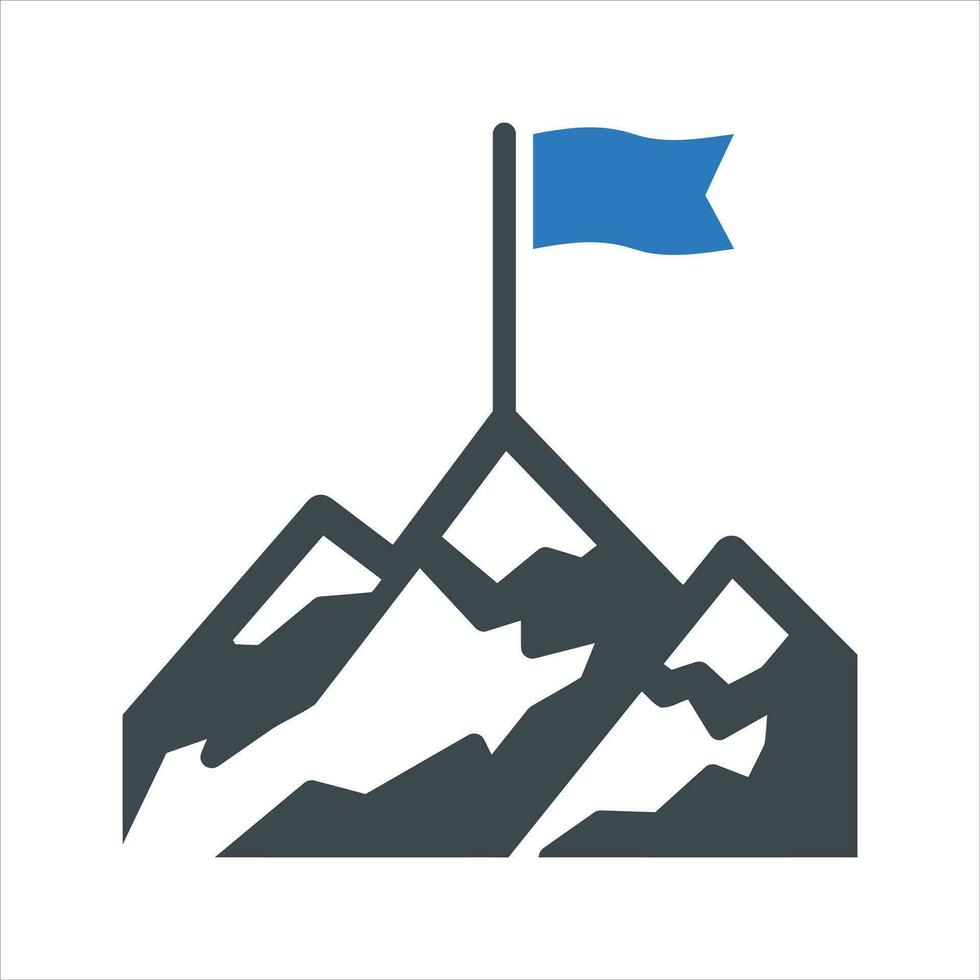 Flag on mountain icon. Vector and glyph