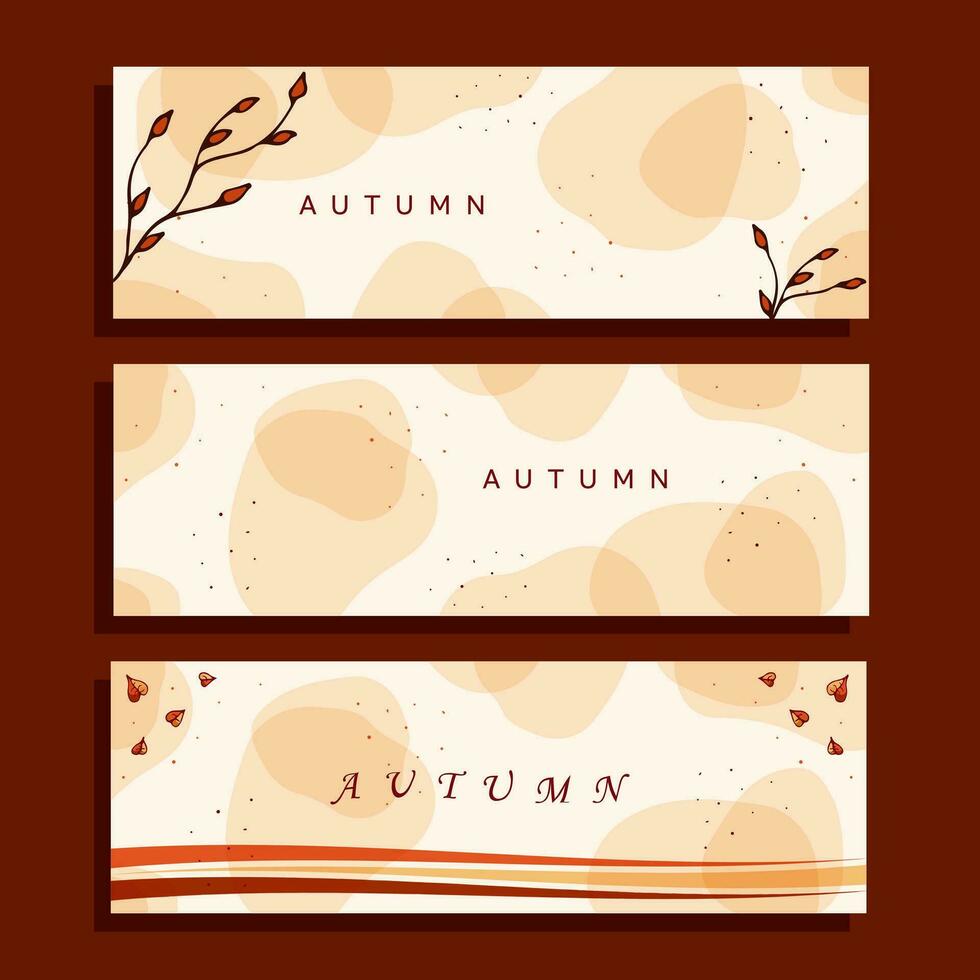 conjunto Tres otoño horizontal pancartas vector ilustración. que cae hojas, puntos, transparente formas