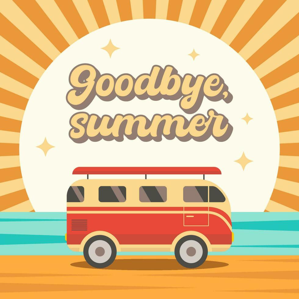 adiós verano retro ilustración. maravilloso verano, Clásico autobús vector