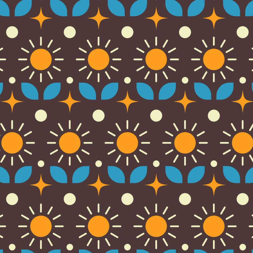 Mid century modern  pattern. Retro flowers background for bedding, tablecloth, oilcloth or other textile design in retro style vector