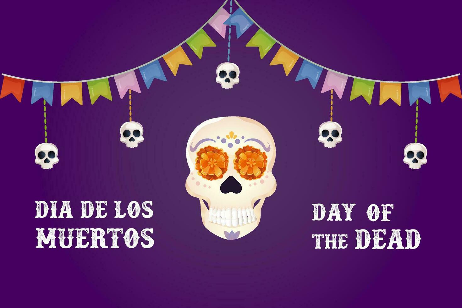 Day of the dead postcard. skull and flor de muerto vector