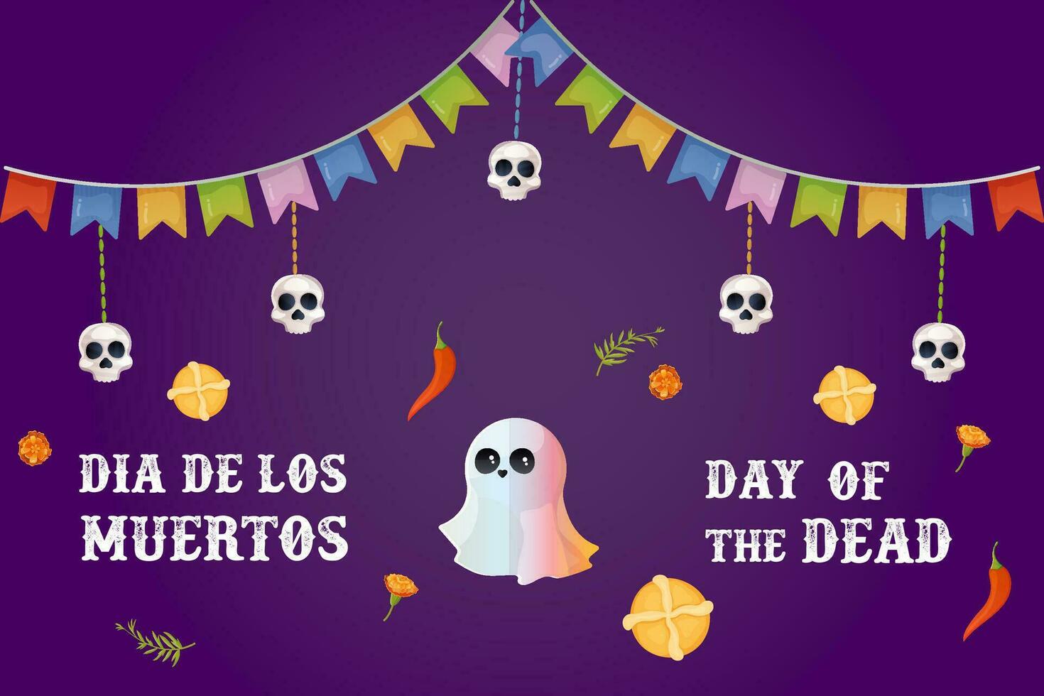 Day of the dead postcard. skull and flor de muerto vector