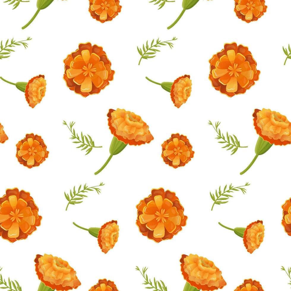 Pattern seamless marigold velvets bud flowers day of the dead vector
