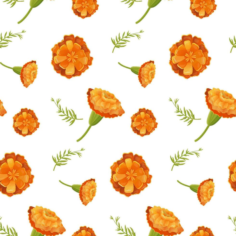 Pattern seamless marigold velvets bud flowers day of the dead vector