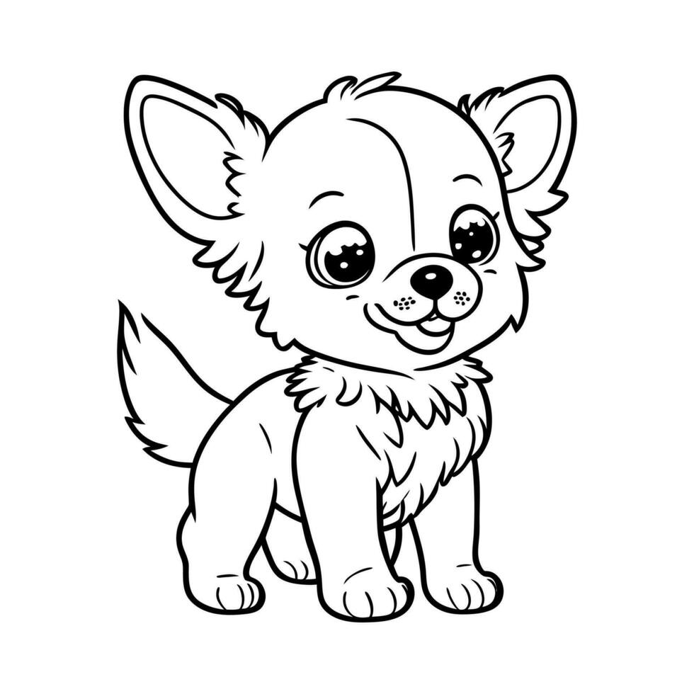 Cute little fluffy dog. Vector illustration in linear style for coloring