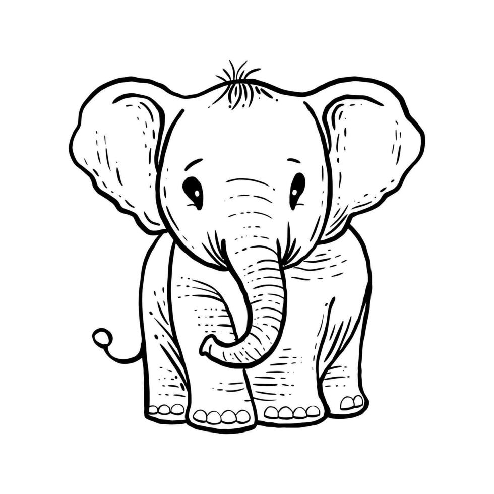 linda bebé elefante. vector ilustración en garabatear estilo