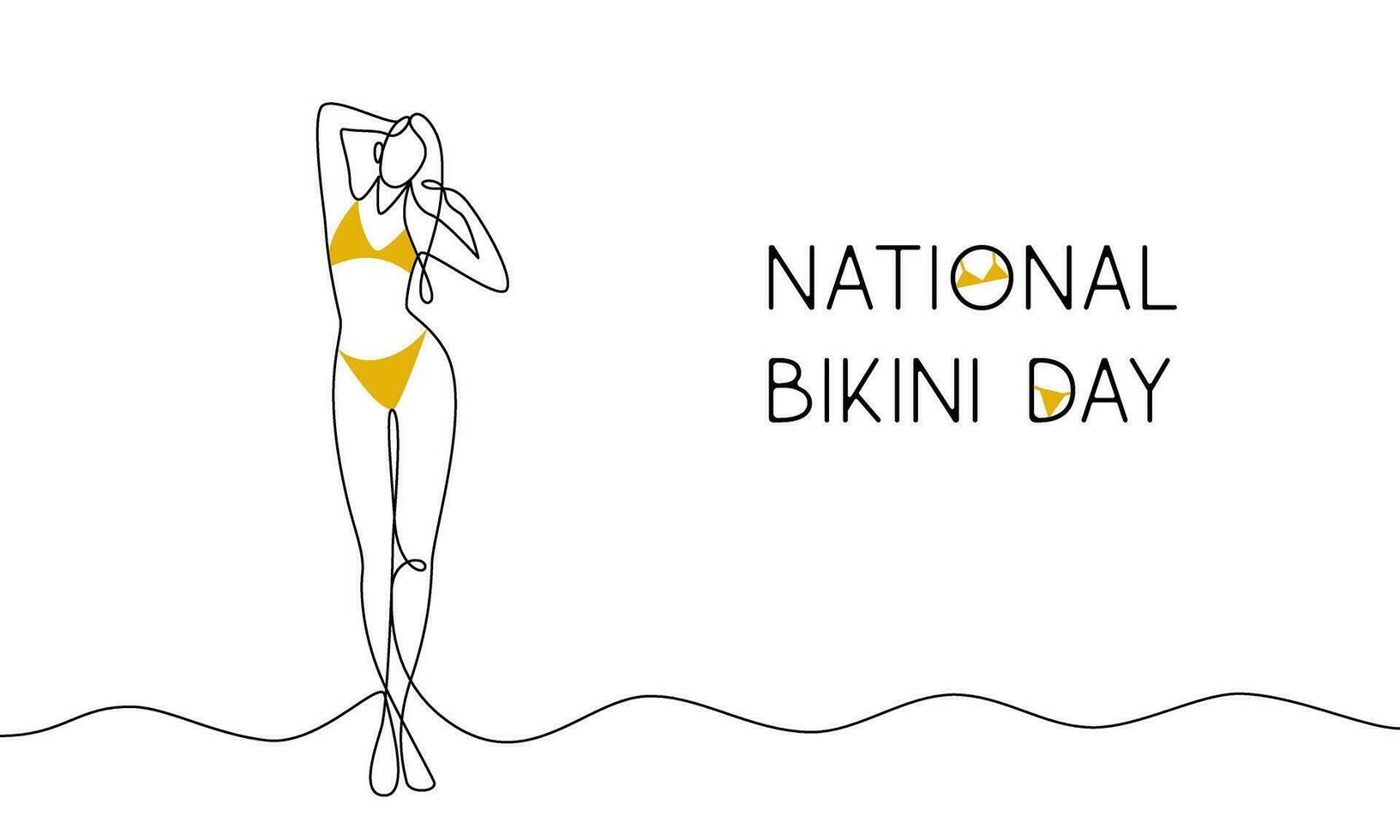 National Bikini Day. Woman in bikini on the beach. Continuous line illustration vector