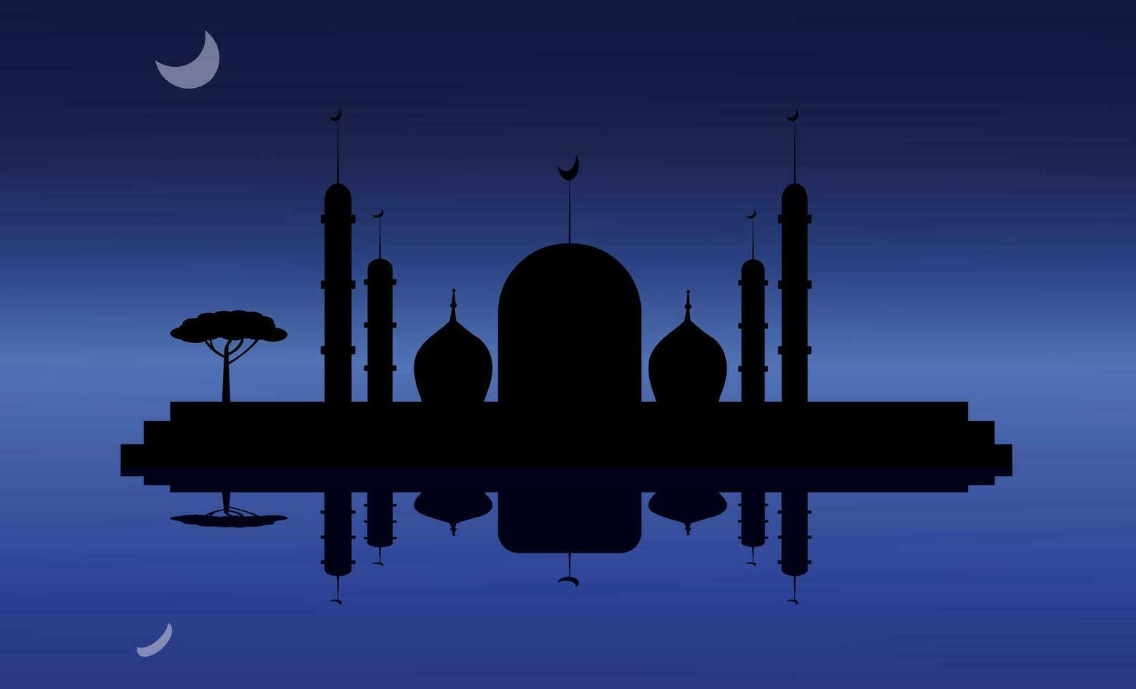Skyline Mosque architecture silhouettes moon cityscapes vector