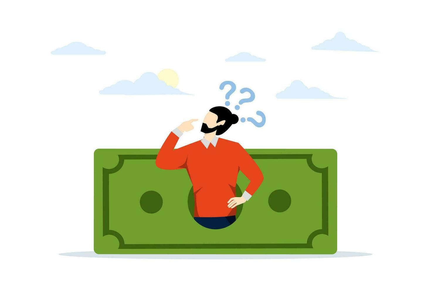 financial choice concept or alternative to make decision, money question, where to invest, pay off debt or invest for profit, businessman investor holding money coin thinking about investment. vector