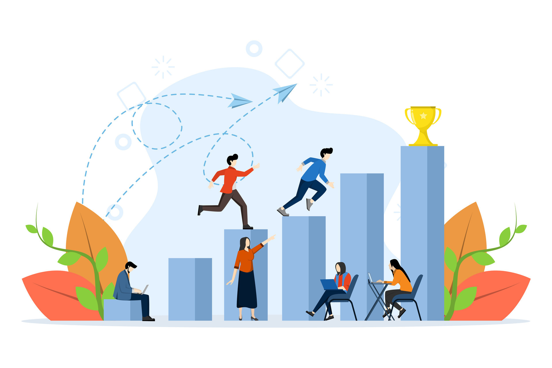 concept of people running to their goal in columns, motivation moving up,  teamwork to achieve business goals. way to reach target, flat vector  illustration on white background. 26333810 Vector Art at Vecteezy
