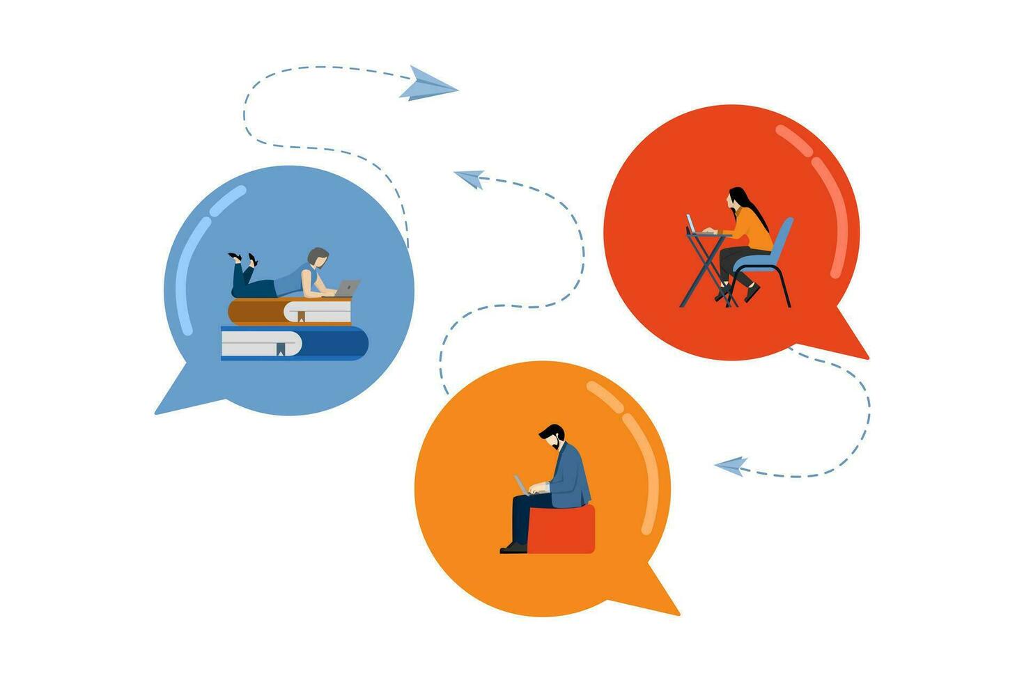 concept of working and meeting workers online, vector team thinking and brainstorming, company information analytics, team thinking and brainstorming. Information analysis, data vector illustration.