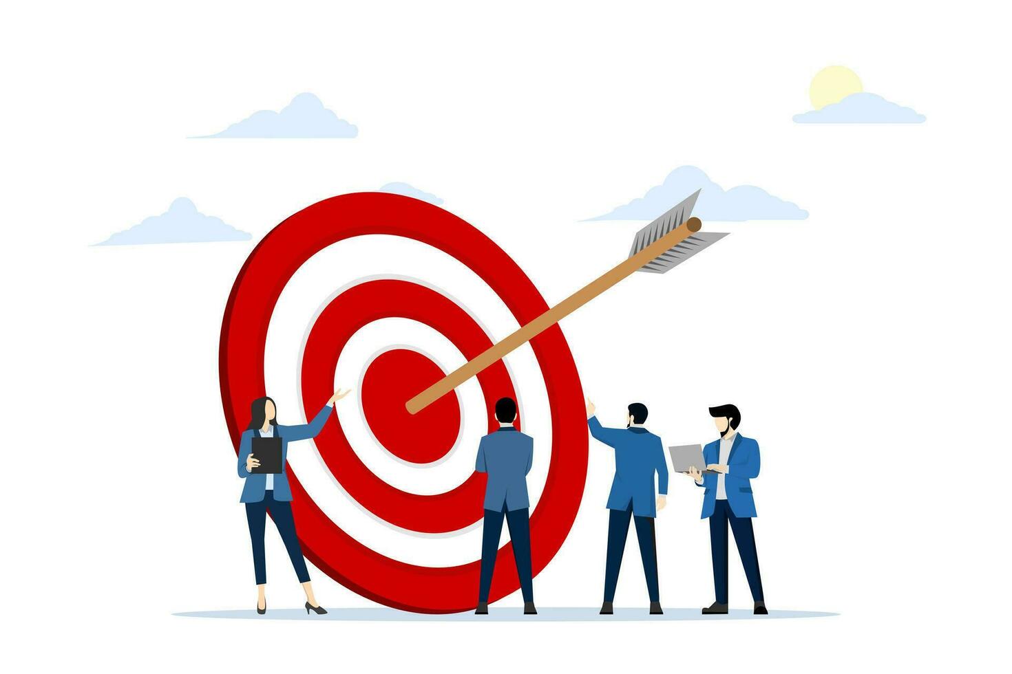 Business Strategy Vector Illustration Concept, achievement target in business, teamwork in achieving goal, achievement in business.Suitable for web landing page, ui, mobile app, banner, more.