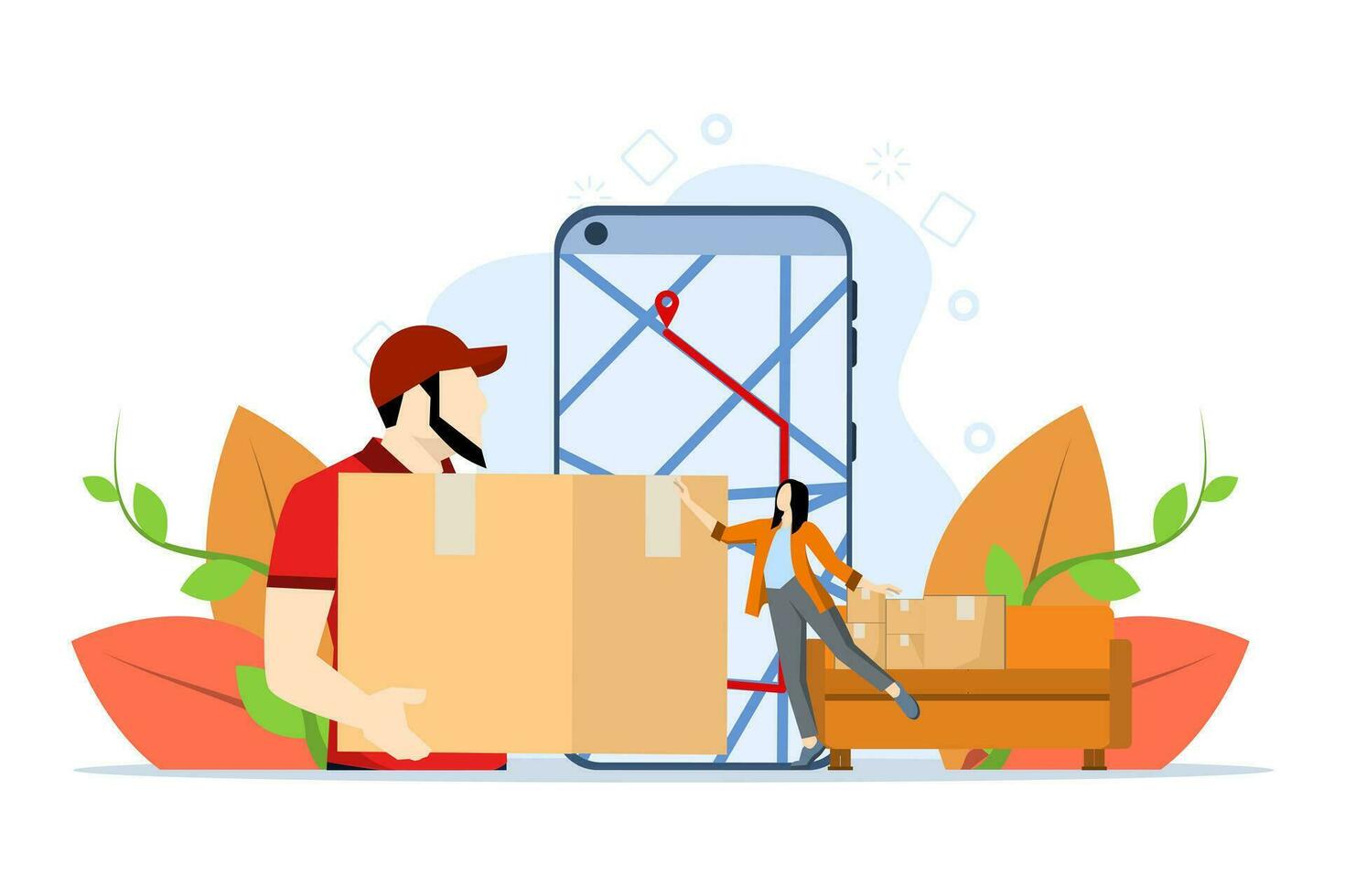 Moving Concept, Showing people moving to a new place, moving things to a new place, moving to a new house. Perfect for landing page, UI, web, app intro card and banner, Vector Illustration.