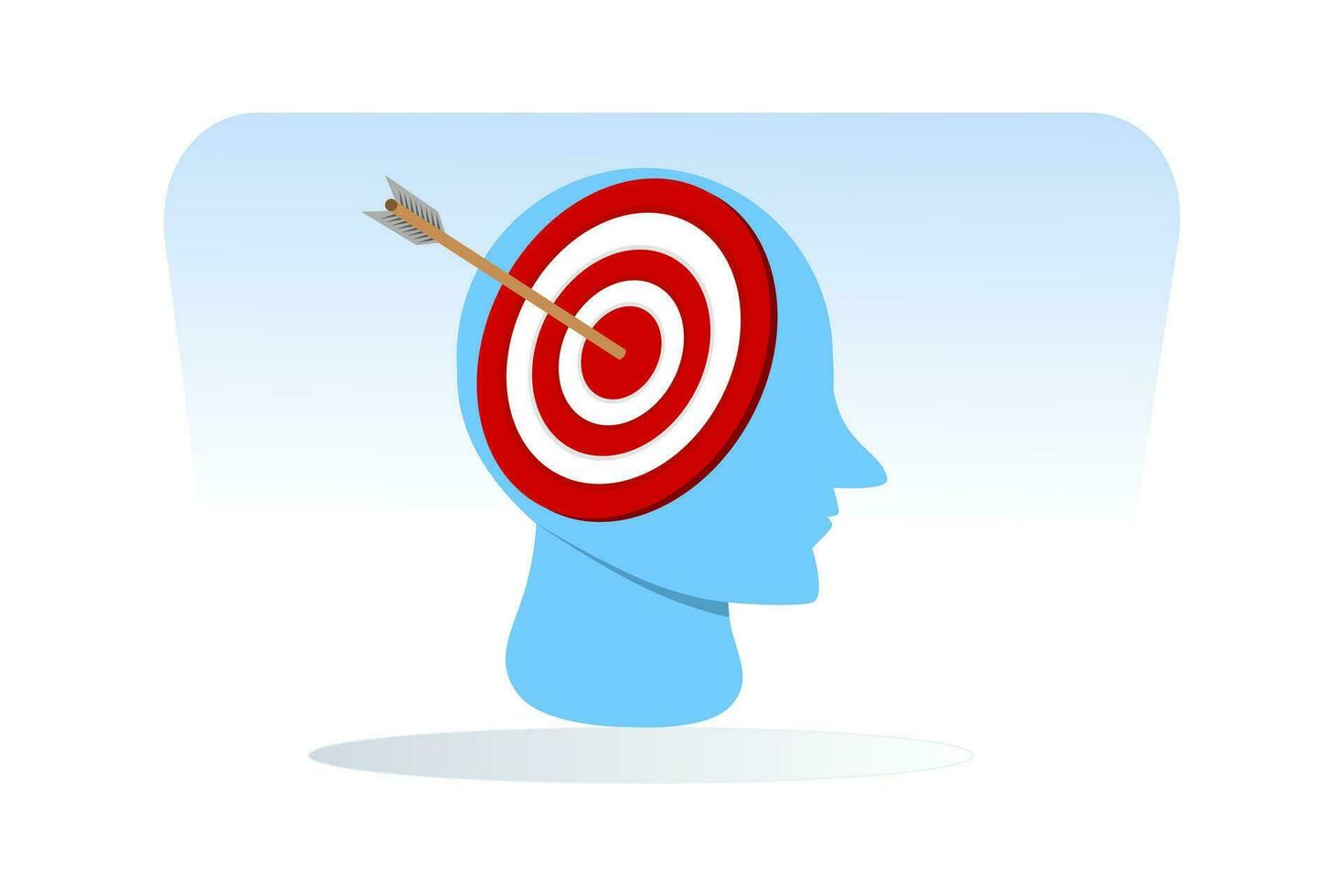 Silhouette of a human head with an arrow on target. ambition and motivation. Mental concentration, successful strategy and mind focus. Modern flat vector illustration on white background.