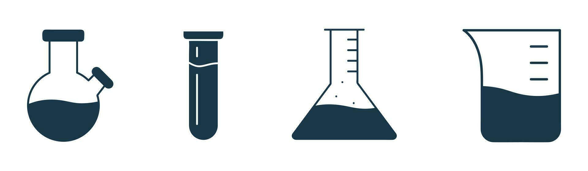laboratorio vaso icono vector. ciencia, prueba tubo, cómico matraz sólido, y línea ilustración vector