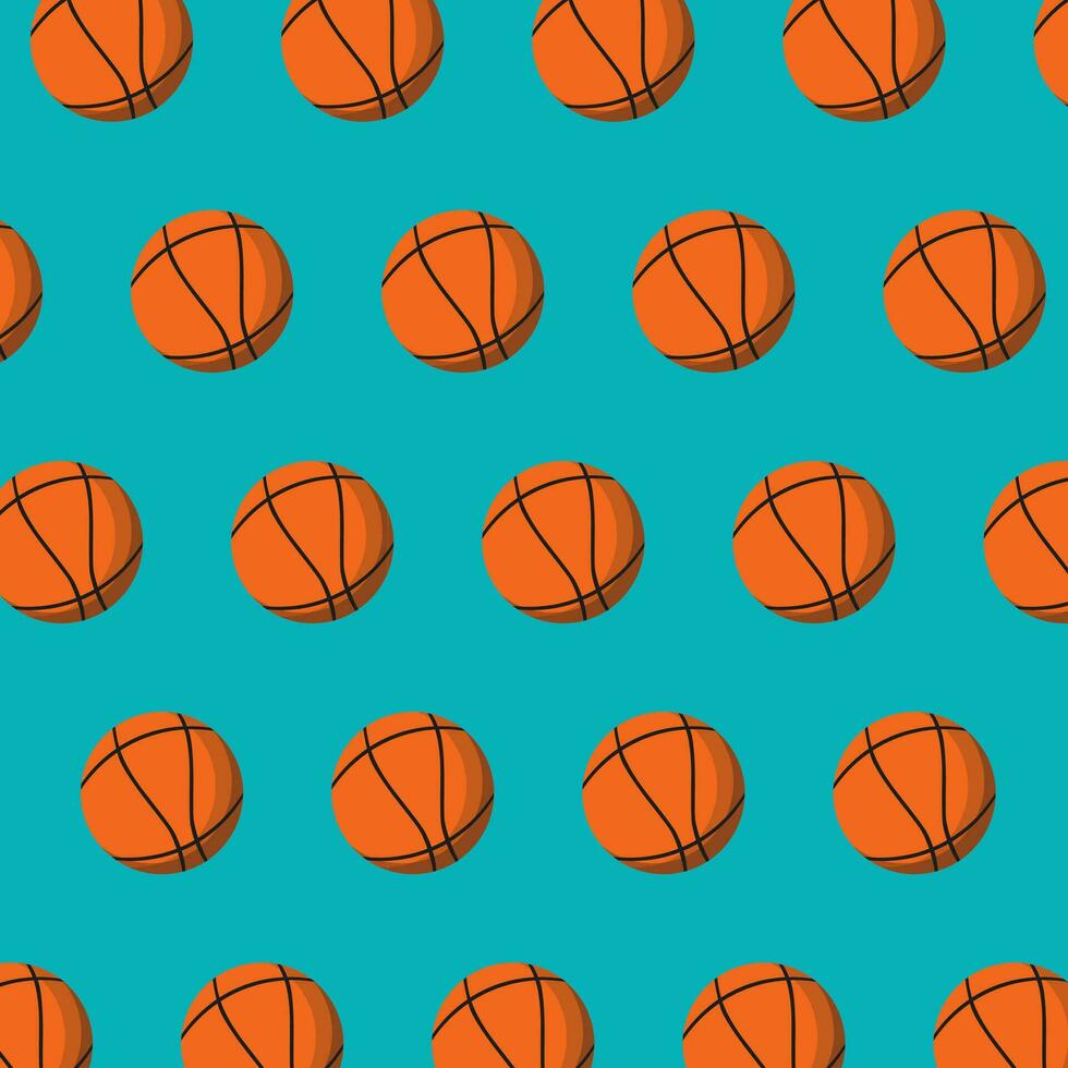 Contrast Sport Pattern With Basketball. Orange And Aquamarine Vector Illustration In Flat Style