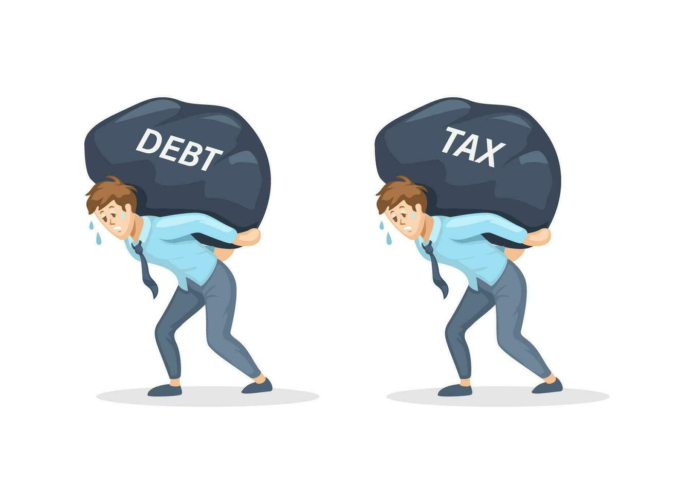 Office Worker Carrying Big Stone with Debt and Tax Financial Problem Symbol Cartoon illustration Vector