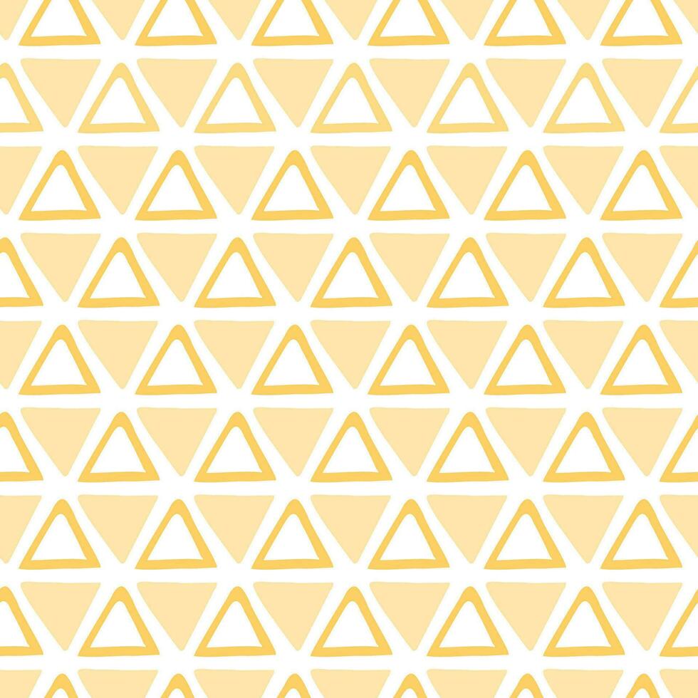 Yellow summer triangle seamless hand painted pattern. Vector cute geometric fabric texture for template, background, wallpaper, package design, textile, wrap, cover, summer design. Swatch