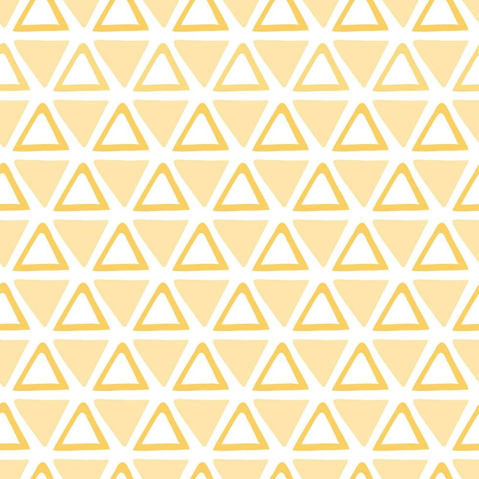 Yellow summer triangle seamless hand painted pattern. Vector cute geometric fabric texture for template, background, wallpaper, package design, textile, wrap, cover, summer design. Swatch