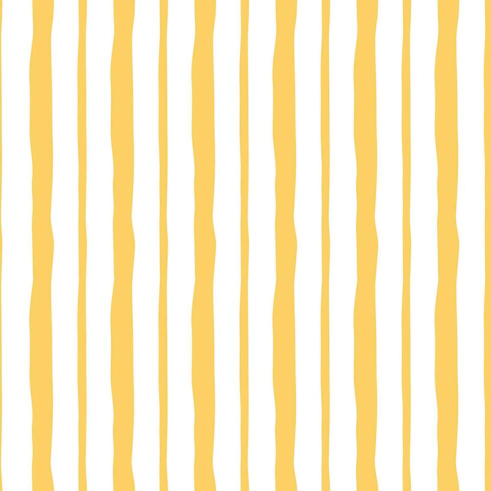 Seamless pattern with yellow summer hand drawn stripes. Vector abstract background in the vintage nature style. Cool geometric striped structure on the white backdrop. Vertical lines. Swatch