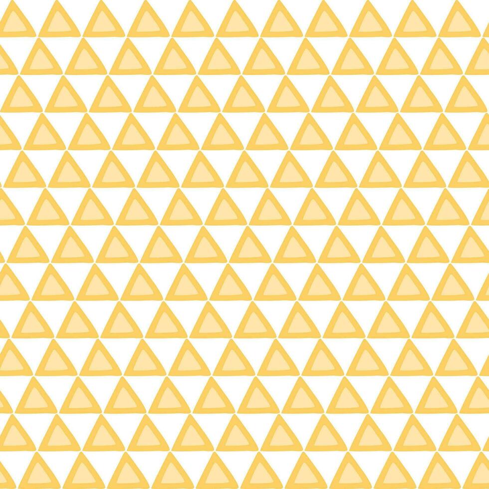 Yellow summer triangle seamless hand painted pattern. Vector cute geometric fabric texture for template, background, wallpaper, package design, textile, wrap, cover, summer design. Swatch