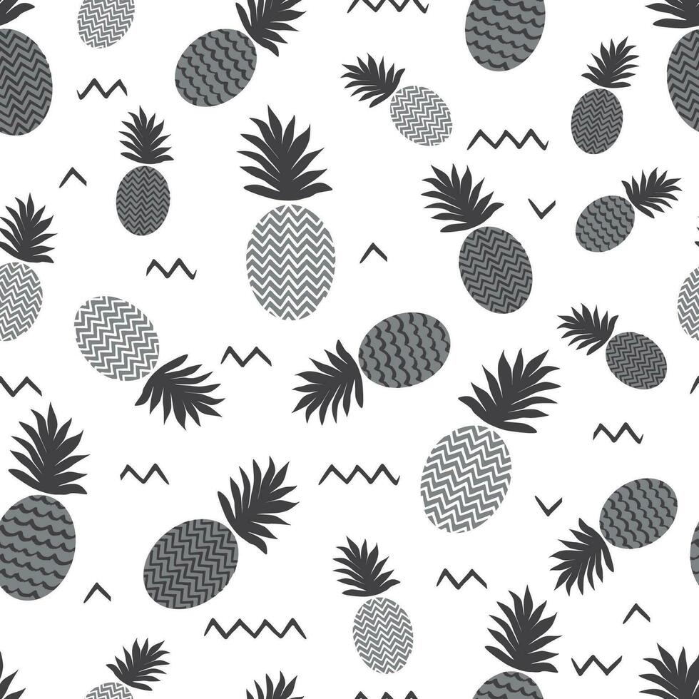 piña sencillo vector sin costura antecedentes. textil tela ananas monocromo gris modelo. bebé sencillo escandinavo blanco estilo vestir y lino diseño.