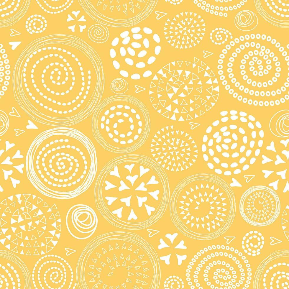 Abstract yellow hand drawn design vector seamless pattern for summer time. Endless texture for wallpaper, fill, web page background, surface texture. Set of monochrome geometric floral ornament