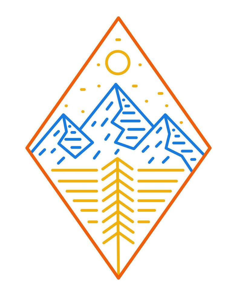 The nature mountain in night in mono line art vector t shirt badge patch sticker illustration