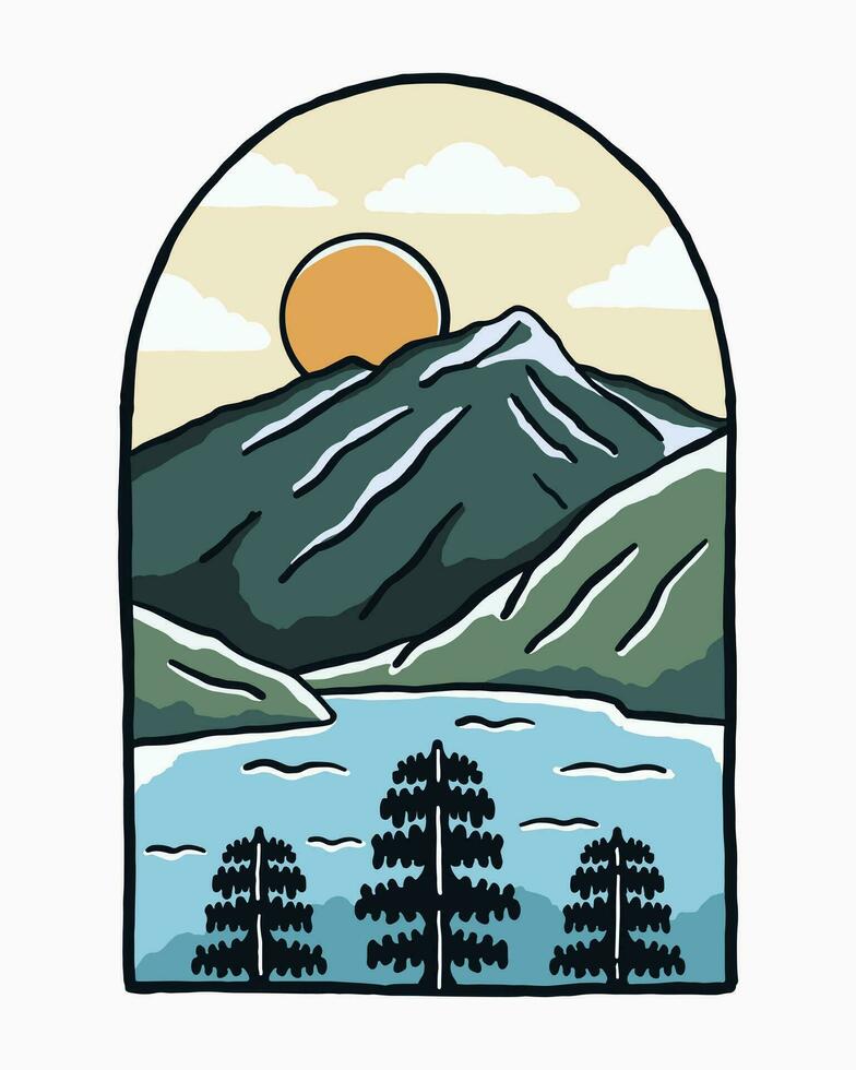 Diablo lake North Cascades National Park vector t shirt sticker badge illustration